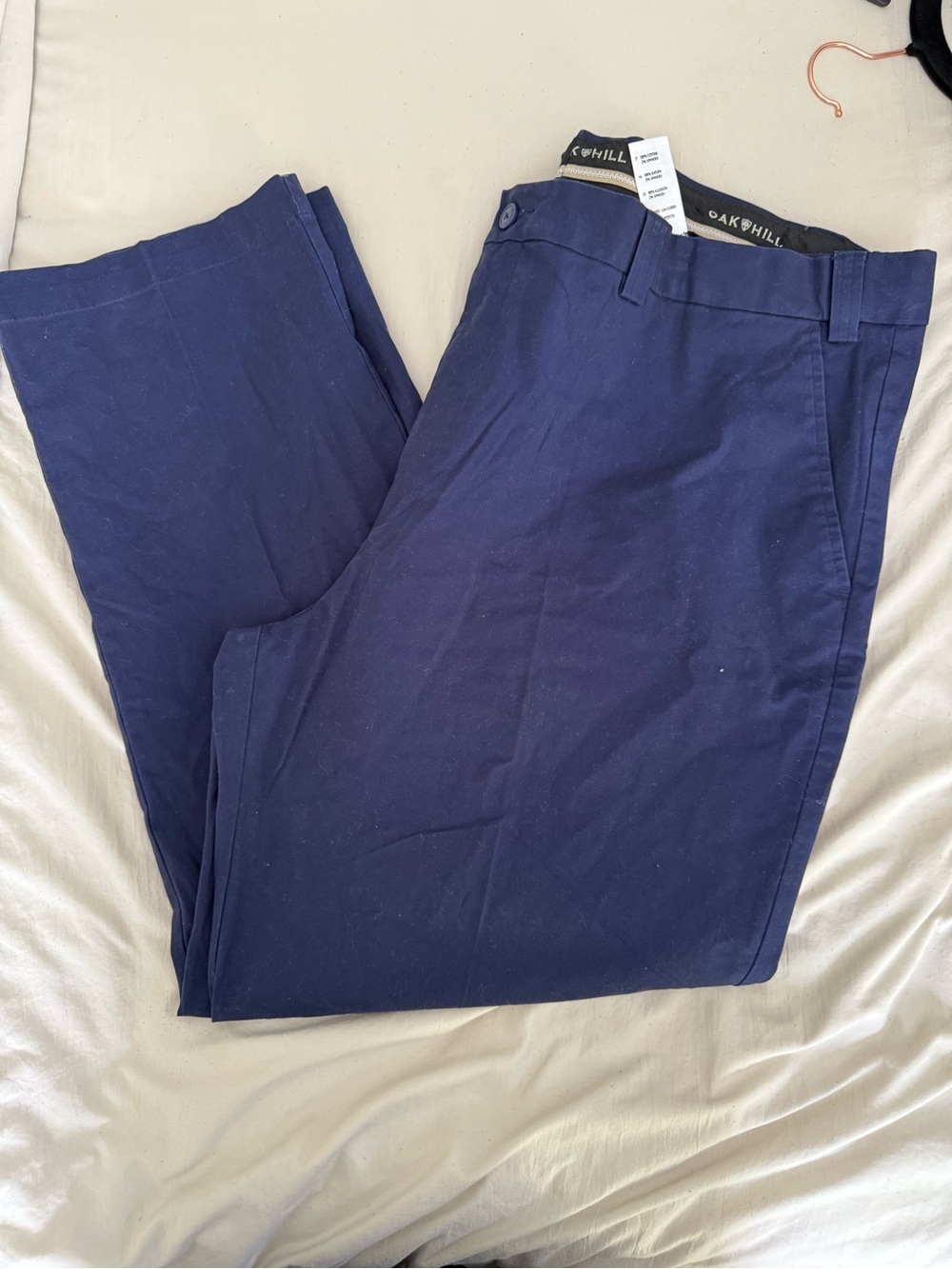 Oak Hill Men’s Navy Flat Front Chino Pants 46x30 Straight Fit Stretch NWOT